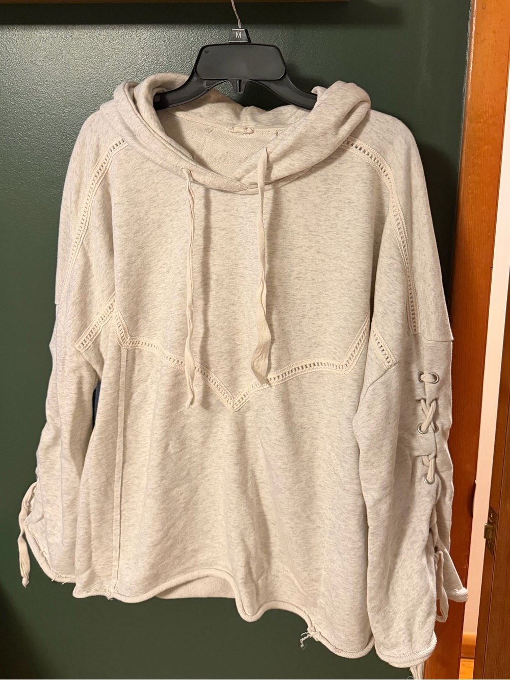 POL Cozy Light Gray Lace-Up Sleeve Hoodie
